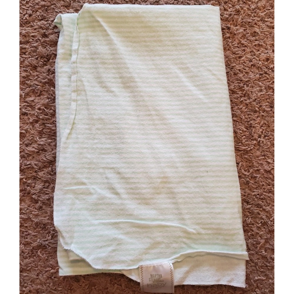 VINTAGE MARTHA STEWART EVERYDAY BABY BLANKET‎ Green STRIPED 33 X 28 100% COTTON
